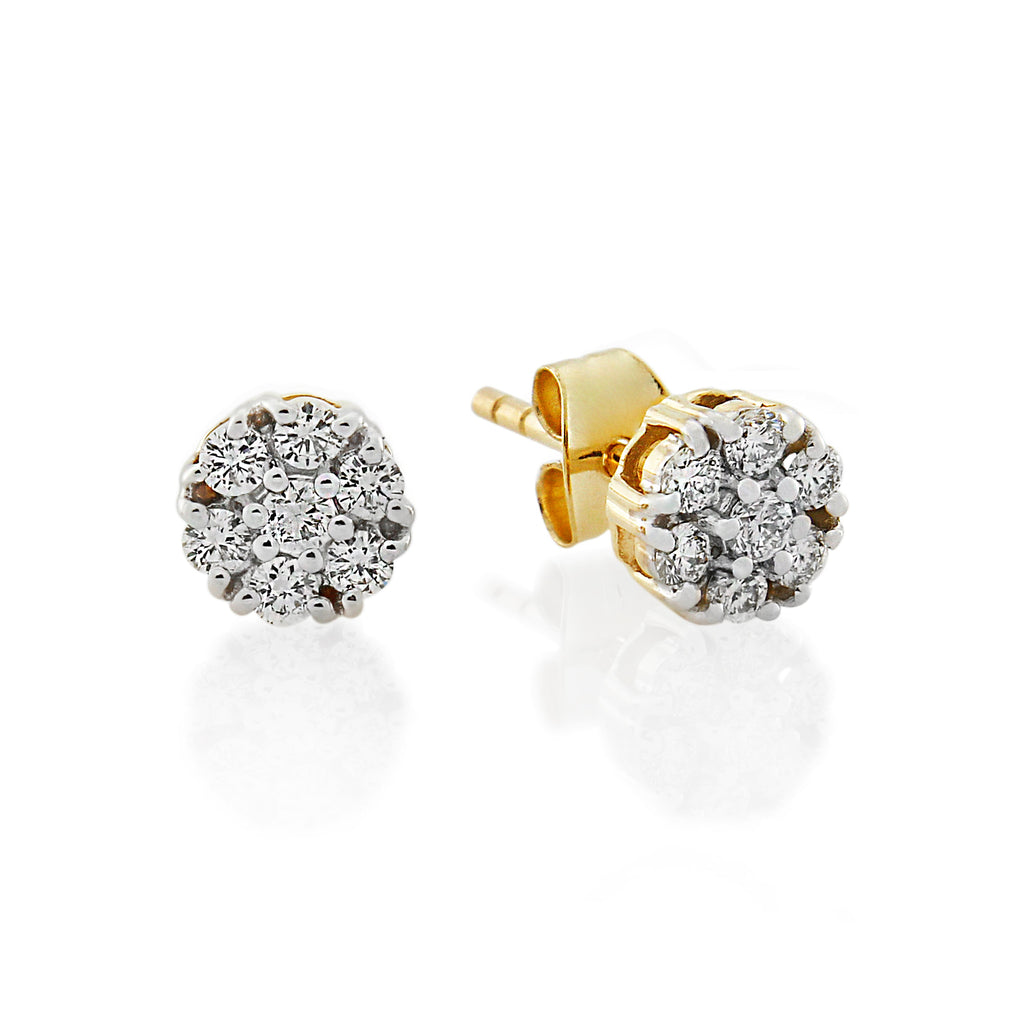 9ct Yellow Gold Diamond Cluster Earrings .30ct TW