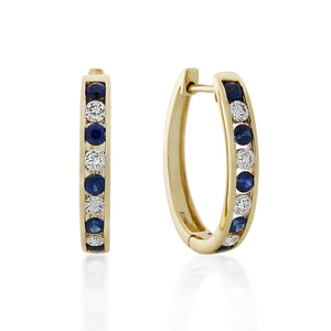 9ct Yellow Gold Sapphire & Diamond Huggie Earrings .48ct TW