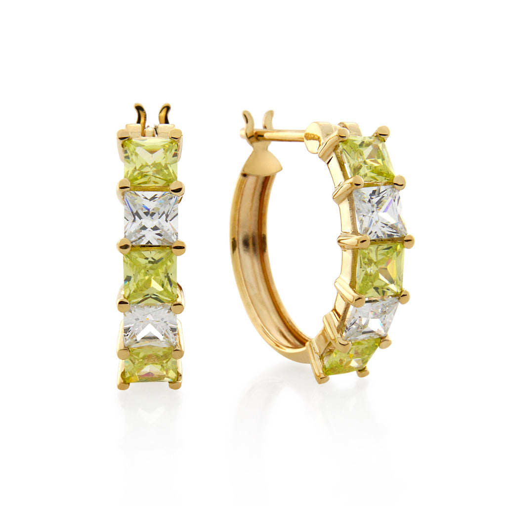 9ct Yellow Gold Peridot & White  Cubic Zirconia Hoop Earrings