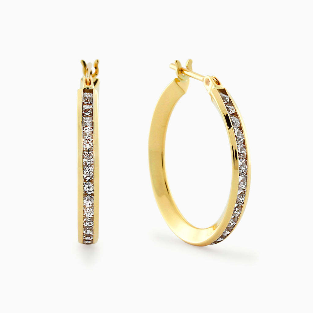 9ct Yellow Gold Cubic Zirconia Hoop Earrings