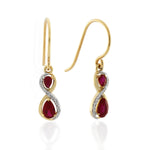9ct Yellow Gold Created Ruby & Diamond Infinity Earrings