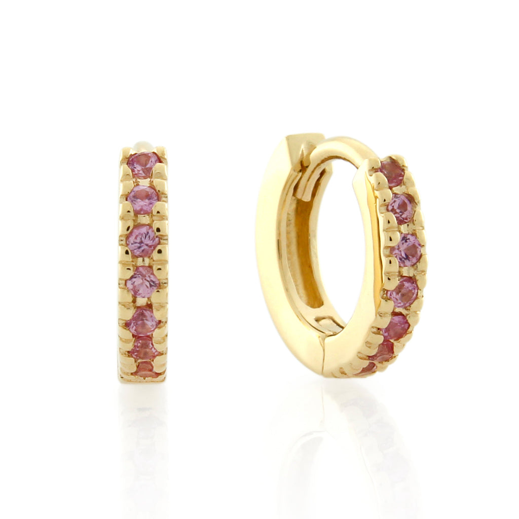 9ct Yellow Gold Pink Sapphire Huggie Earrings