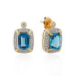 9ct Yellow Gold Blue Topaz & Diamond Earrings 1/4ctTW