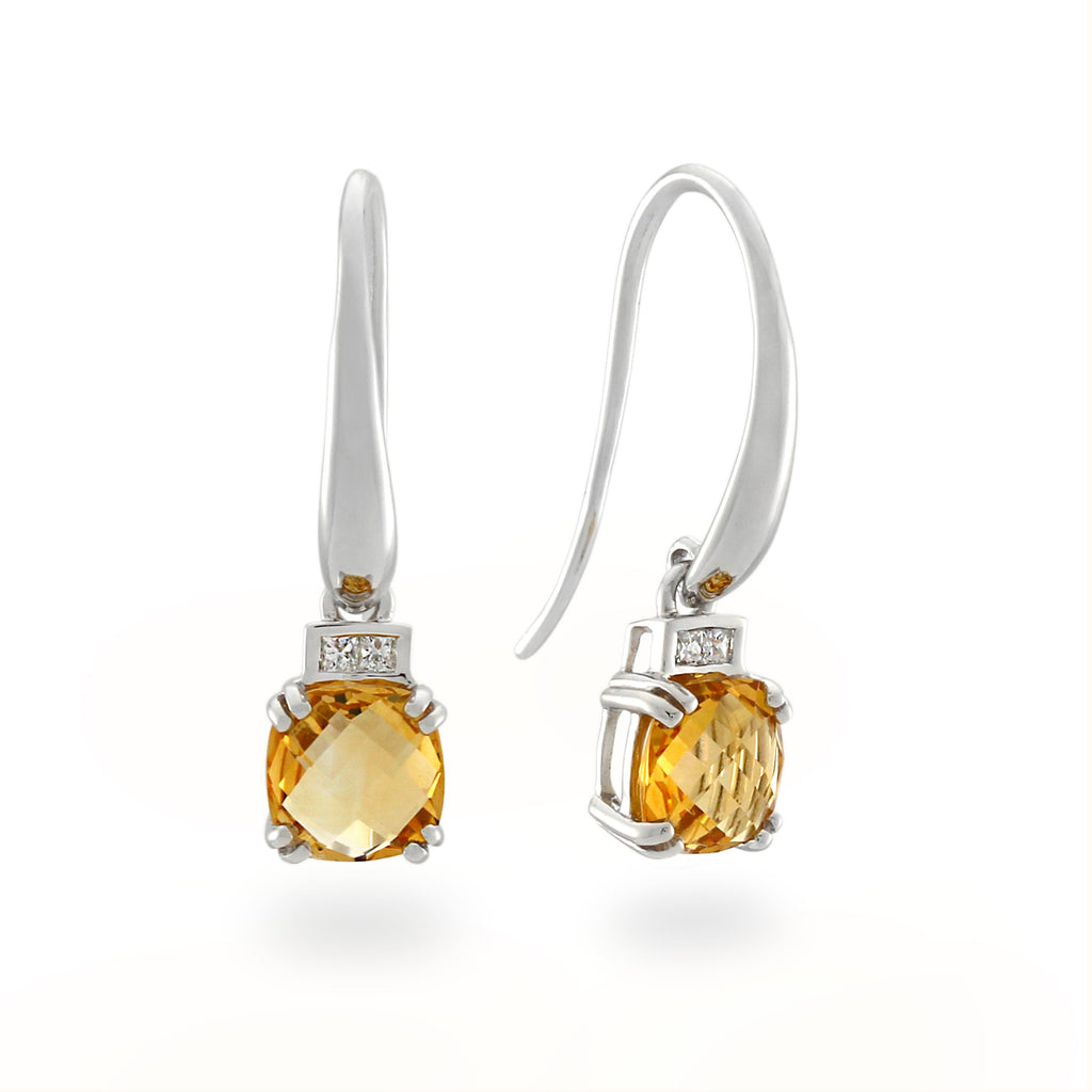9ct White Gold Citrine & Diamond Earrings