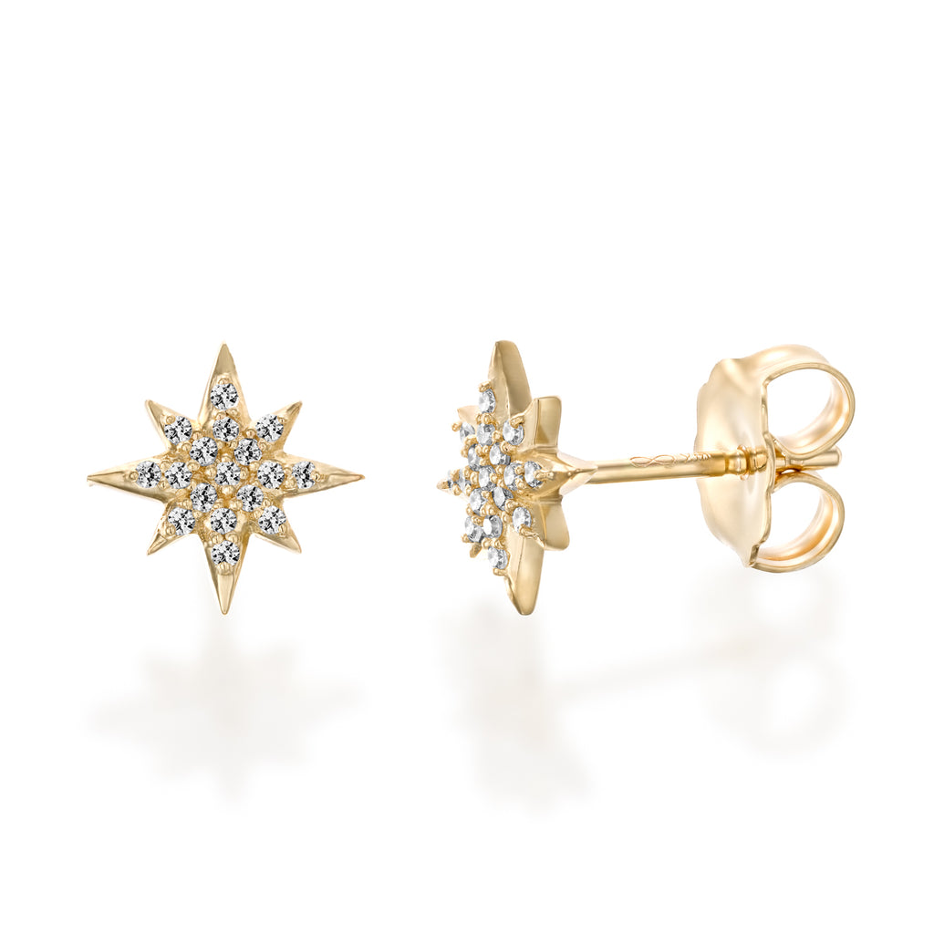 14ct Gold Diamond Star Stud Earrings