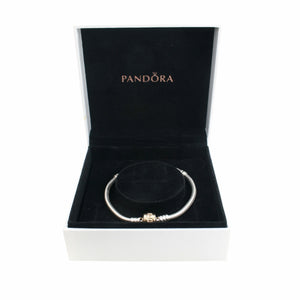 Pandora Sterling Silver Bracelet With 14ct Gold Clasp 18cm