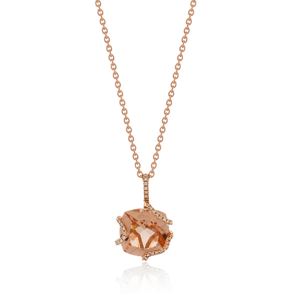 18ct Rose Gold Morganite & Diamond Necklace .31ct TW