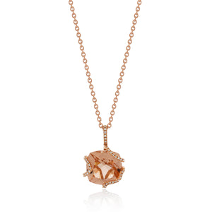 18ct Rose Gold Morganite & Diamond Necklace .31ct TW