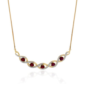 9ct Yellow Gold Created Ruby & Diamond Necklace
