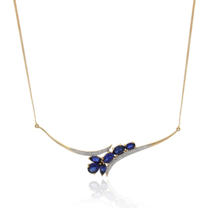 9ct Yellow Gold Created Blue Sapphire & Diamond Necklace