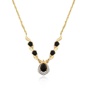 14ct Yellow Gold Dark Sapphire & Diamond Necklace