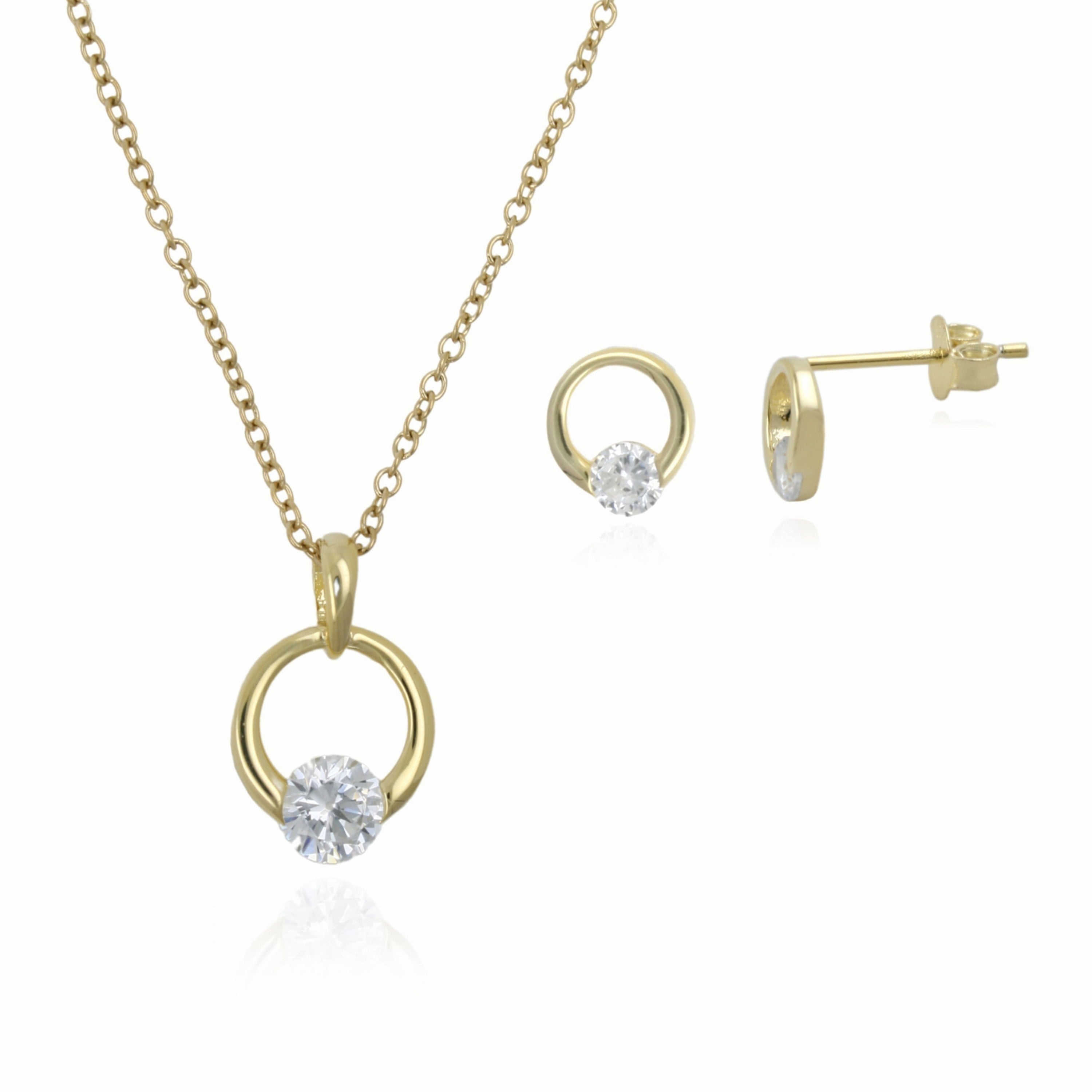 Sterling Silver Gold Plated 1.21ct TW Circle Earring & Pendant Set