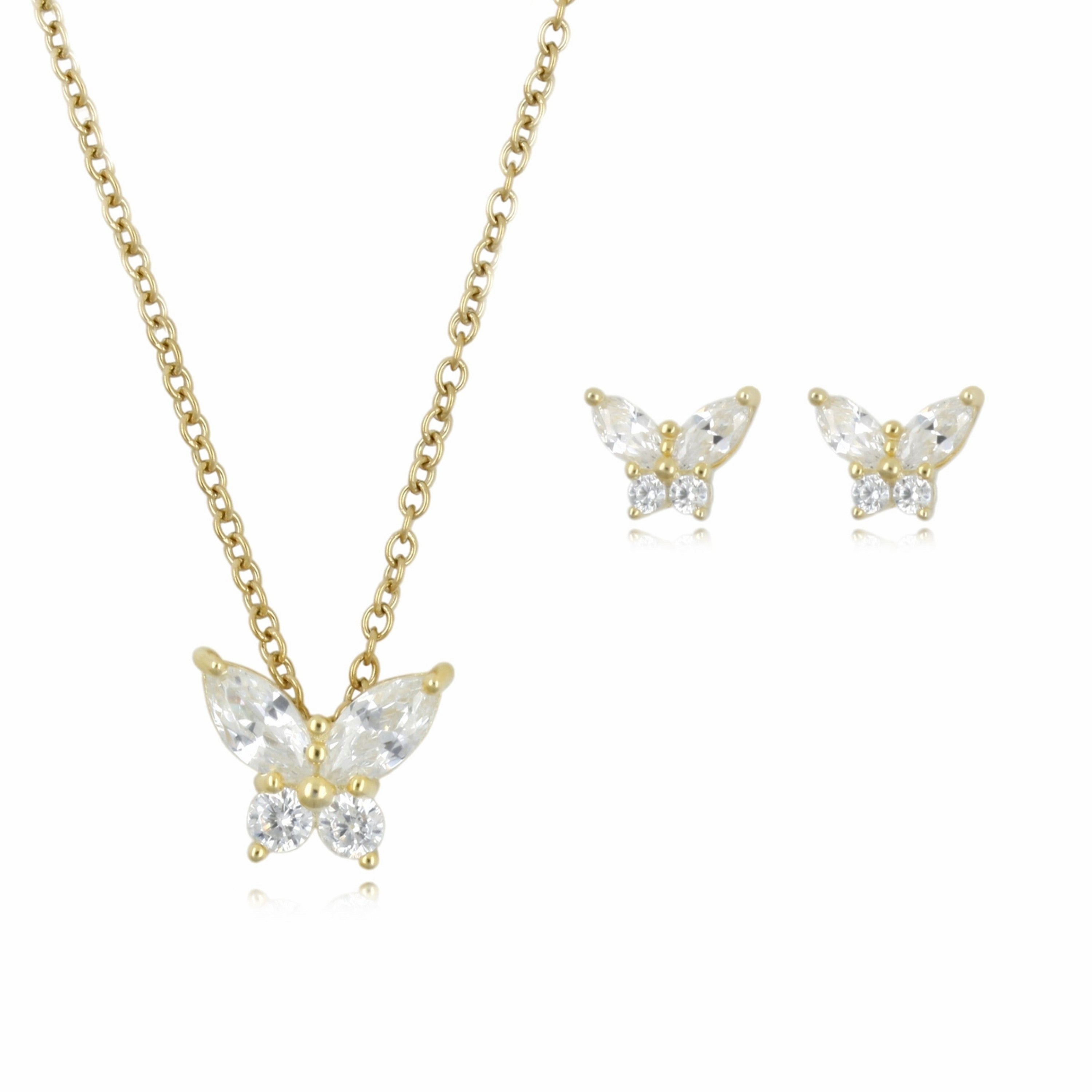 Sterling Silver Gold Plated 1.47ct TW Butterfly Earring & Pendant Set