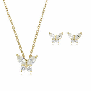 Sterling Silver Gold Plated 1.47ct TW Butterfly Earring & Pendant Set