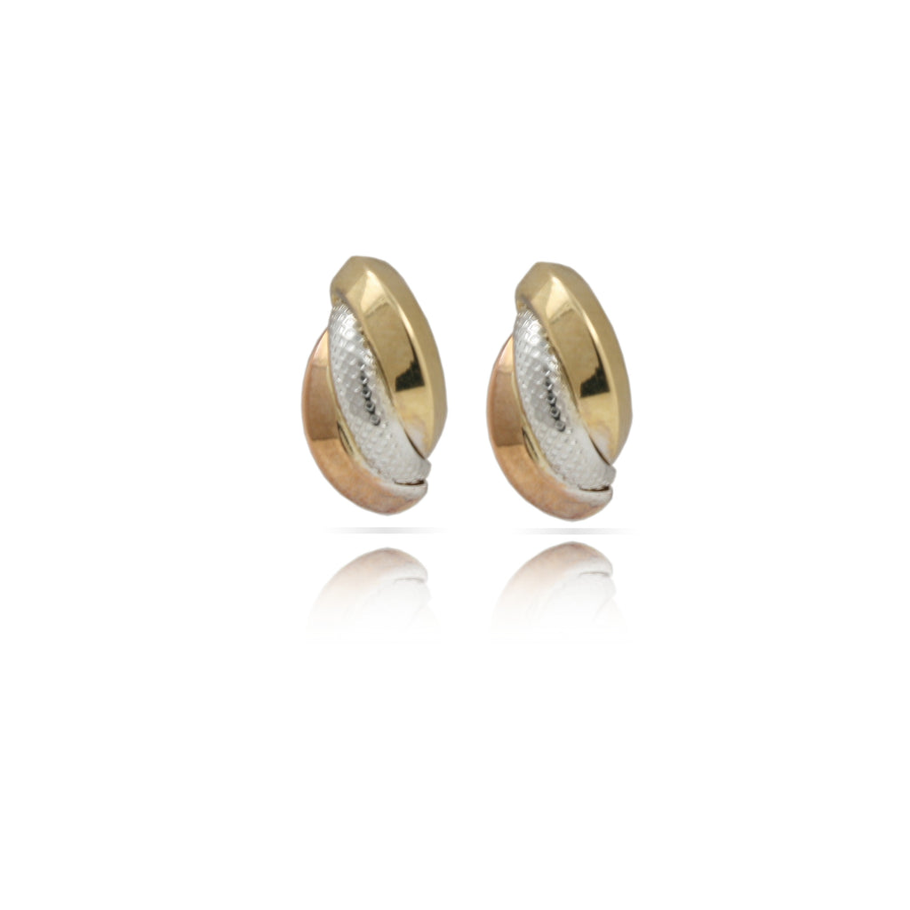 9ct Gold 3 Toned Scroll Stud Earrings