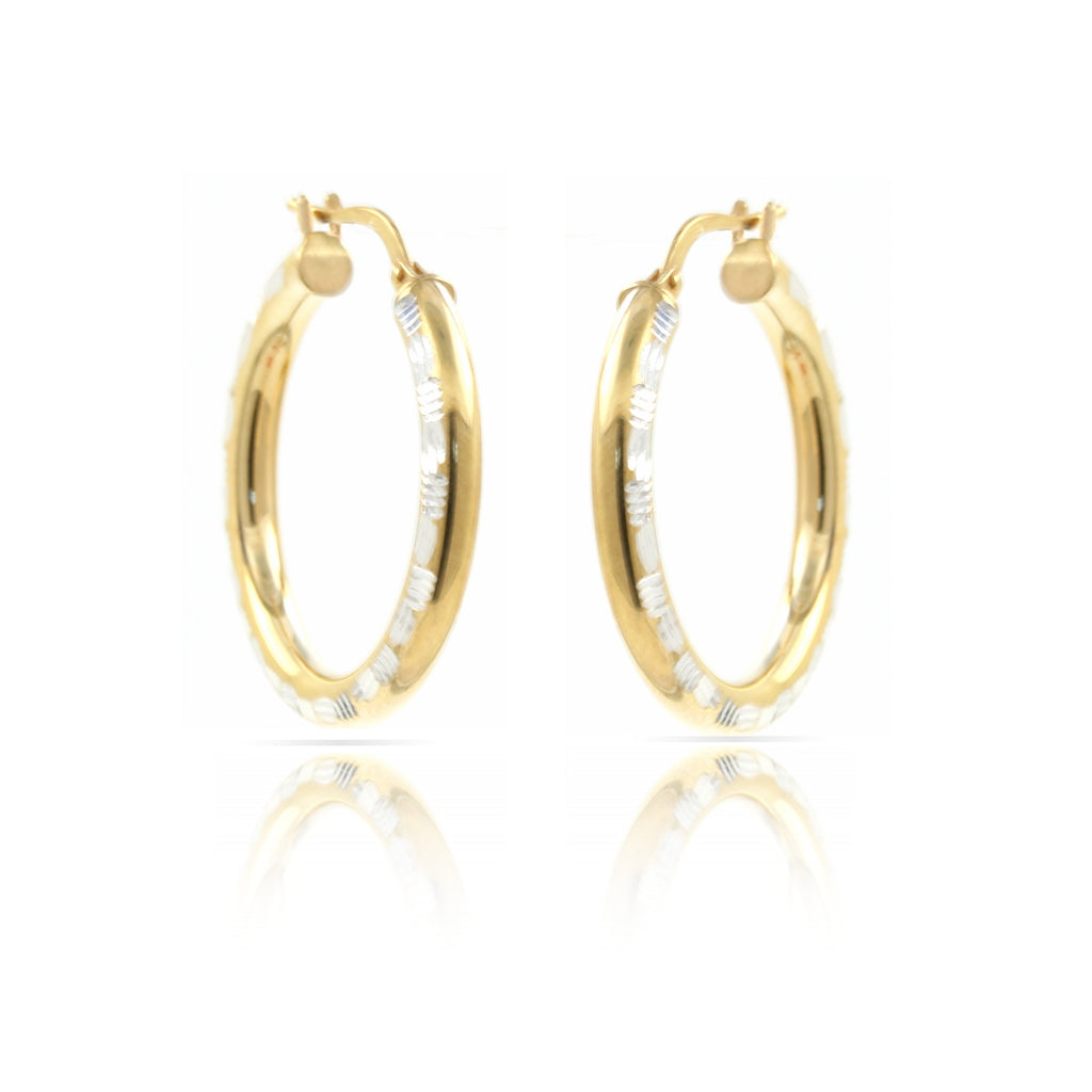 9ct Gold Silver Filled Diamond Cut Hoop Earrings