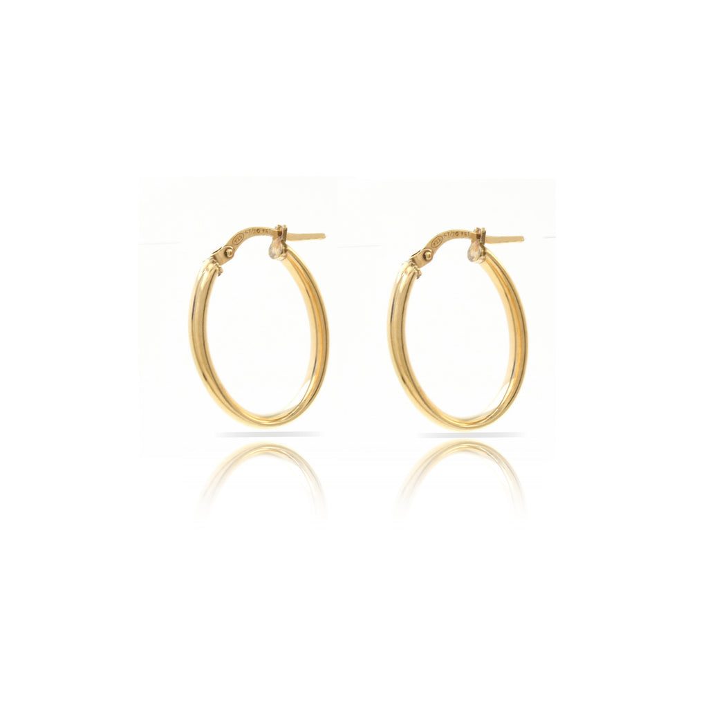9ct Yellow Gold Sterling Silver Oval Shaped Hoop Earrings