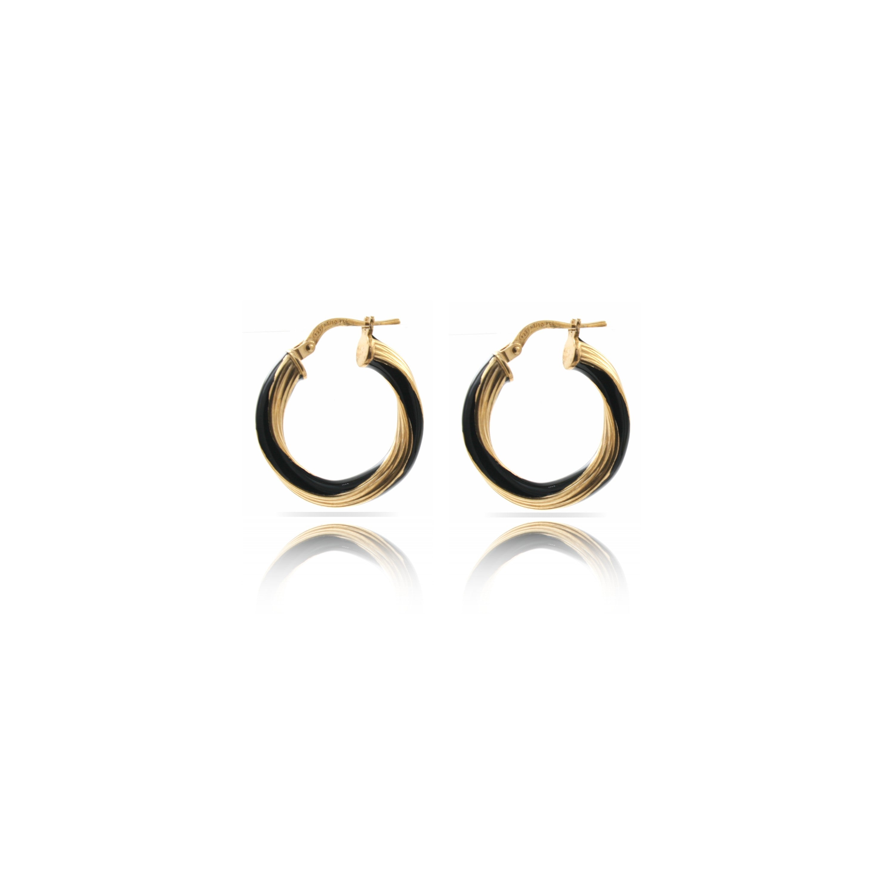 9ct Gold Silver Filled Black Enamel Twist Hoop Earrings