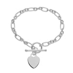 Sterling Silver Figaro Fob Chain Heart Bracelet
