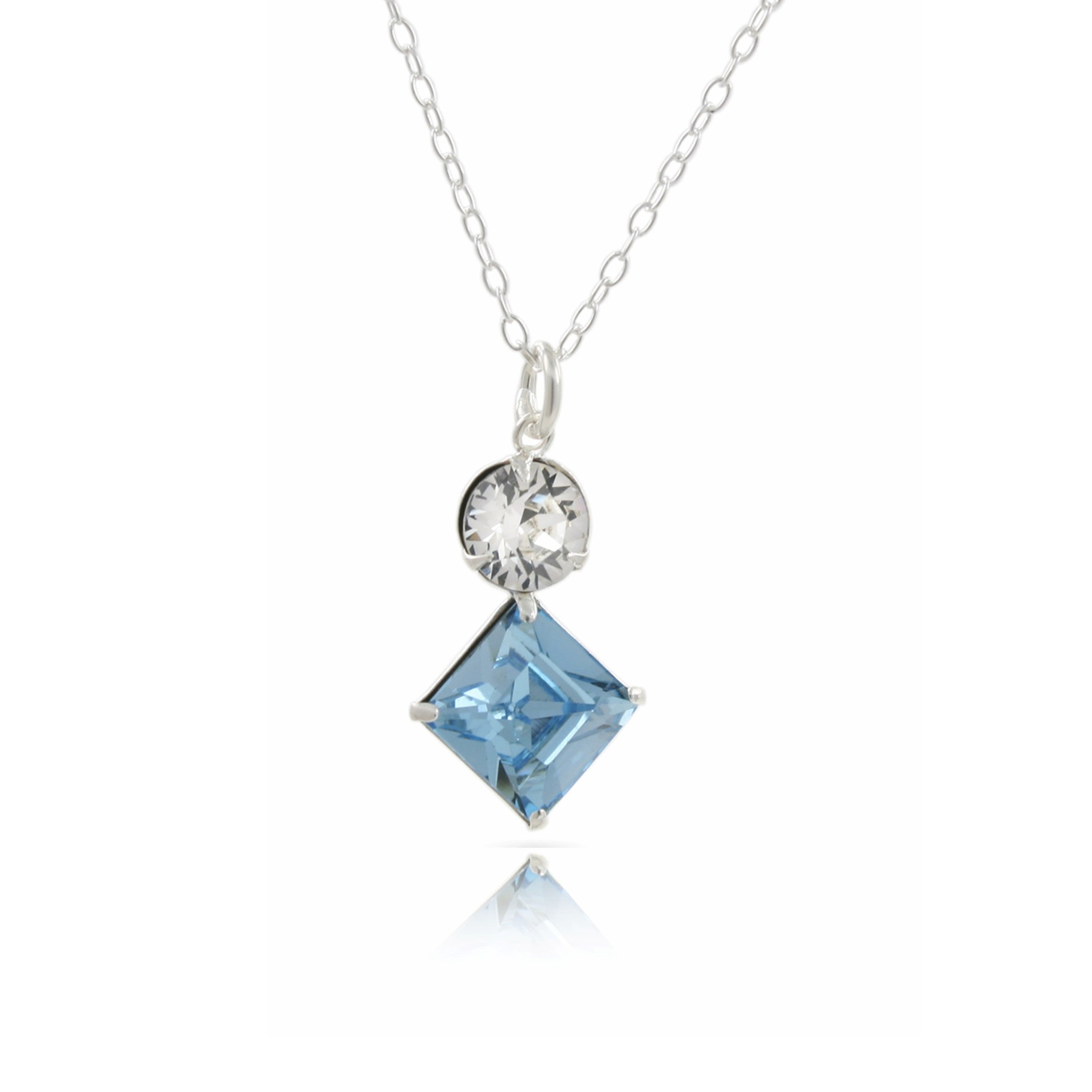 Sterling Silver Austrian Crystal Aqua Pendant & Chain