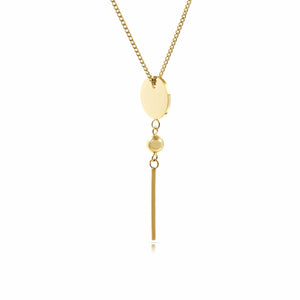 Stainless Steel Gold Tone Disc Drop Necklace