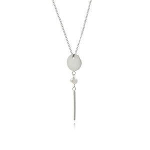Stainless Steel Silver Tone Disc Drop Necklace