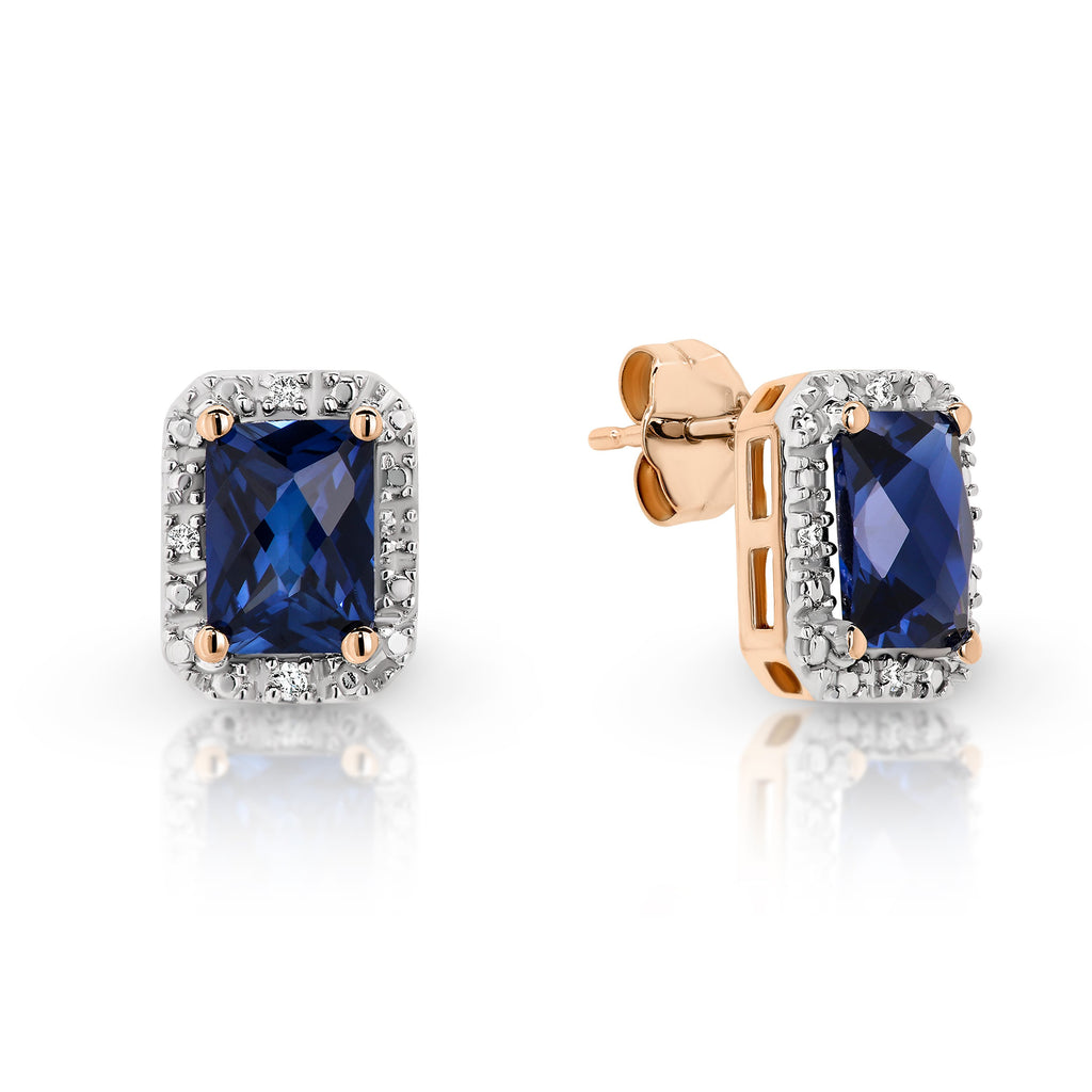 9ct Synthetic Sapphire & Diamond Earrings