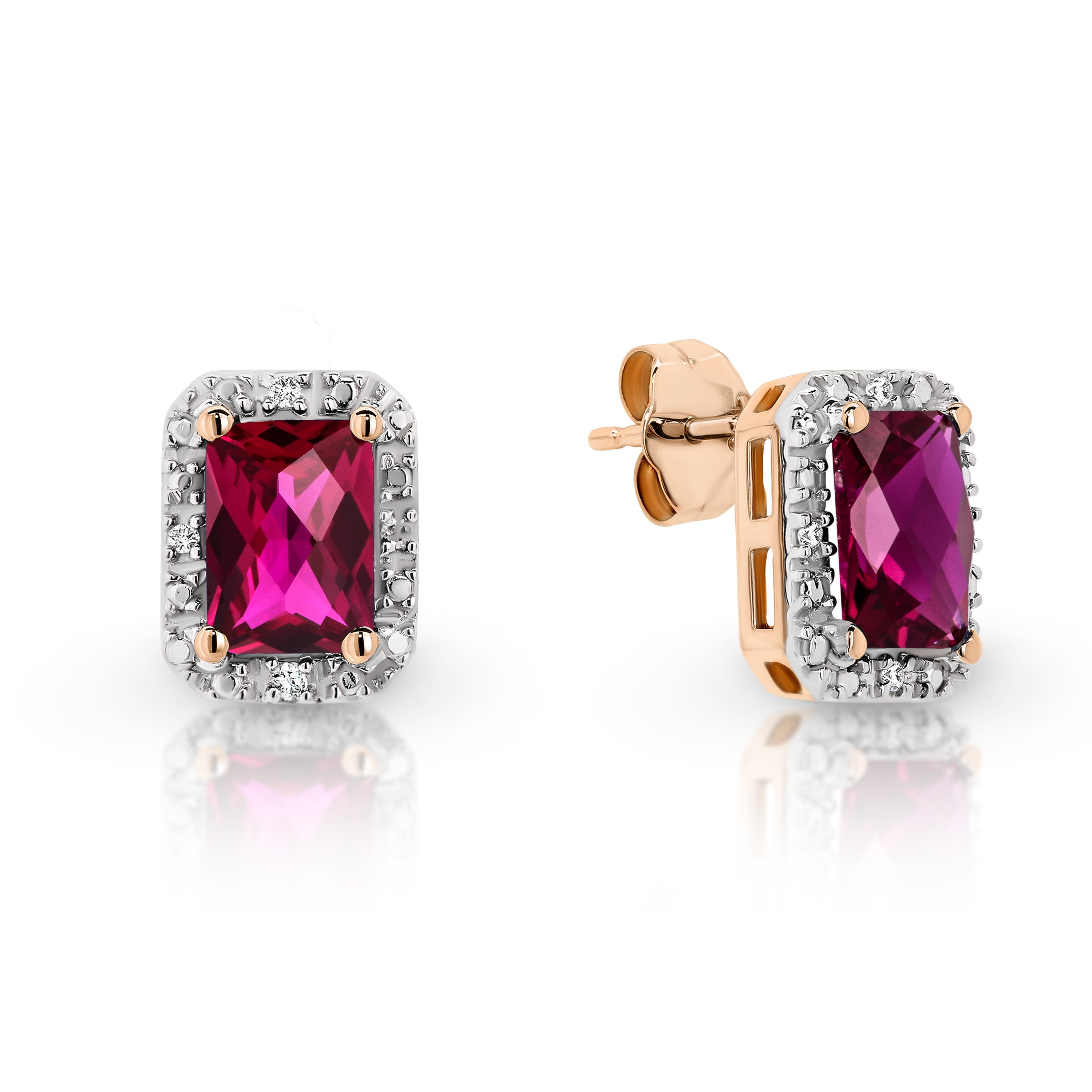 9ct Yellow Gold & Diamond Synthetic Ruby Earrings