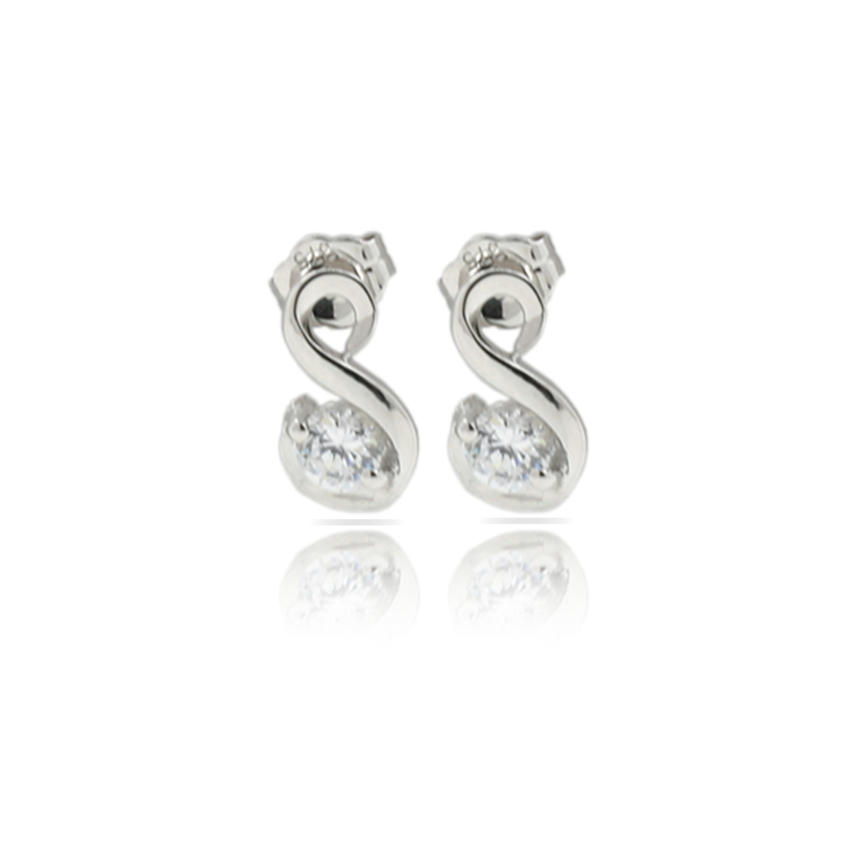 9ct White Gold Fancy Shaped Stud Earrings with 4mm Cubic Zirconia