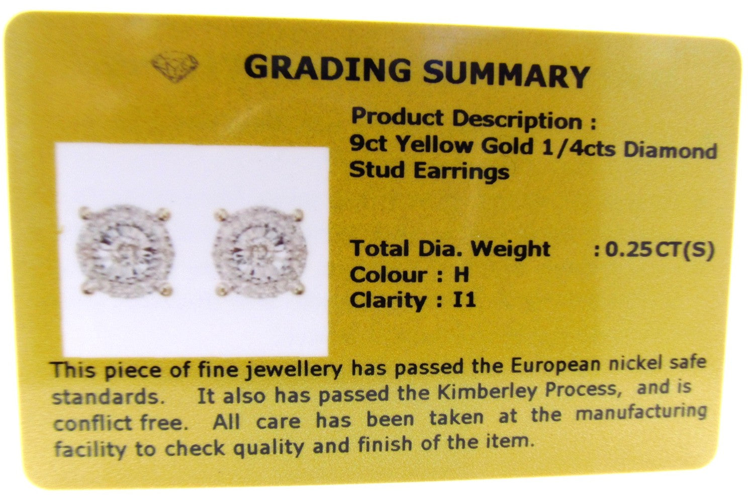 9ct Yellow Gold Diamond Earrings 1/4ct TW