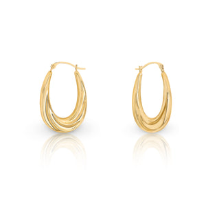 9ct Yellow Gold Long Oval Twist Creole Earrings