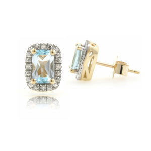 9ct Gold Diamond & Sky Blue Topaz Earrings