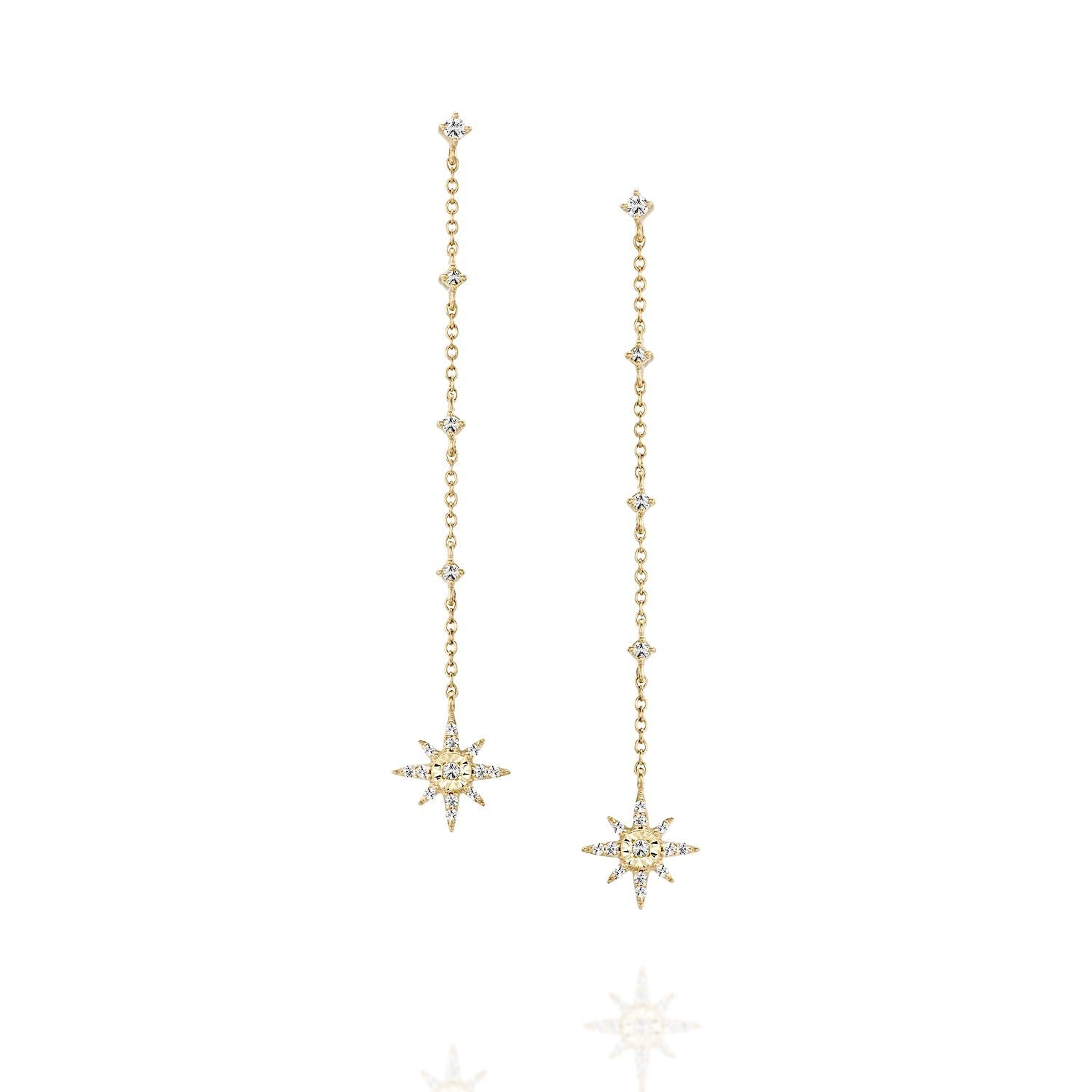 14ct Yellow Gold Star Drop Earrings 1/4ct TW