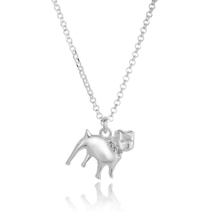 Sterling Silver French Bulldog Pendant with Cubic Zirconia Collar