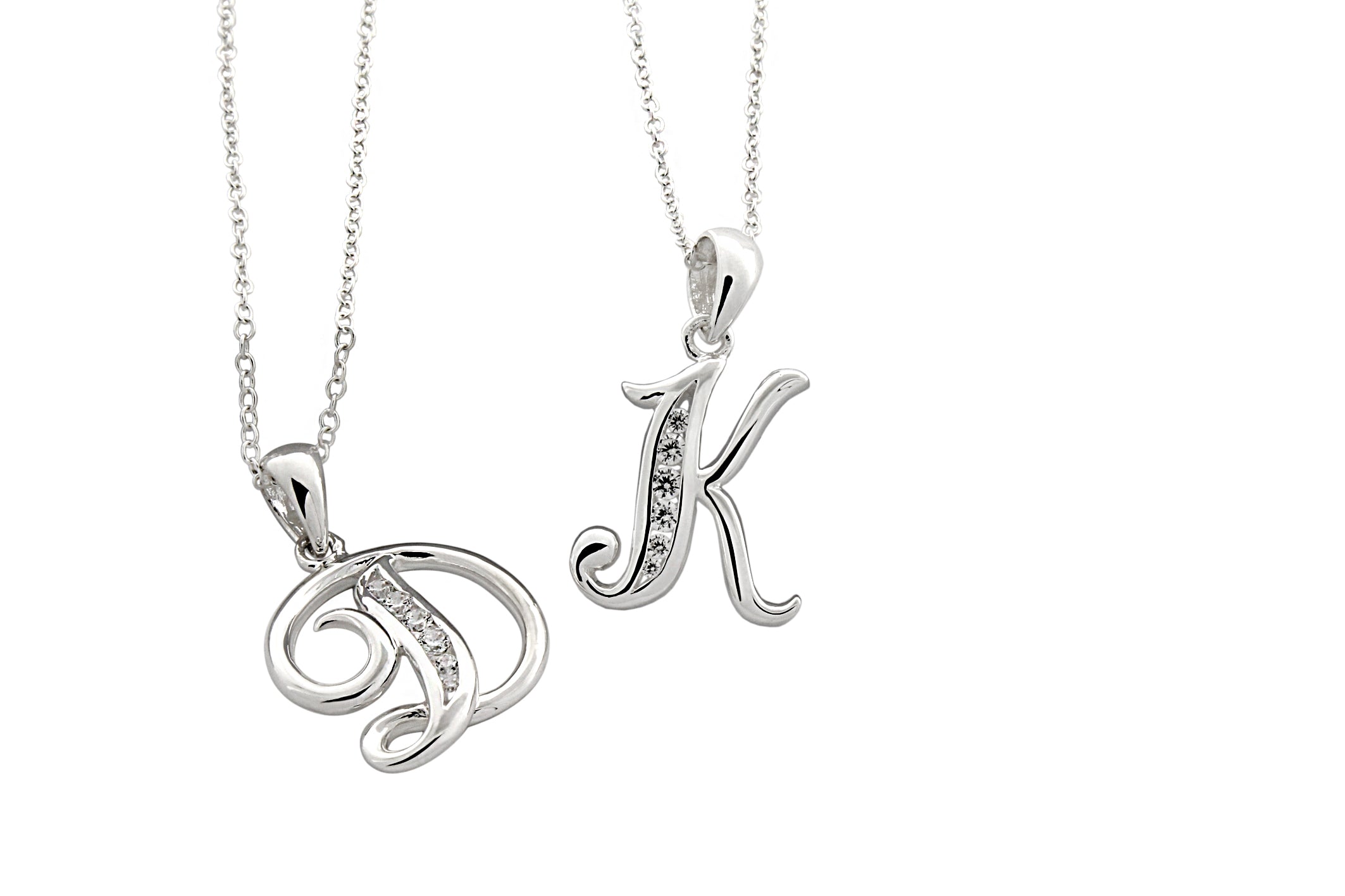 Sterling Silver CZ Initial Pendant & Chain