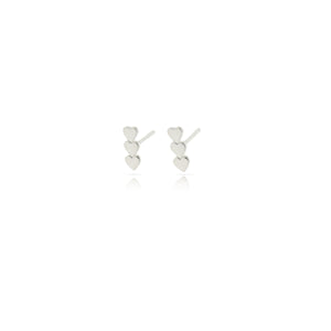 Sterling Silver Petite 3 Heart Stud Earrings
