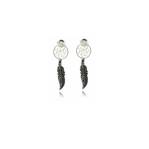 Sterling Silver Dream Catcher with Pearl Stud Earrings