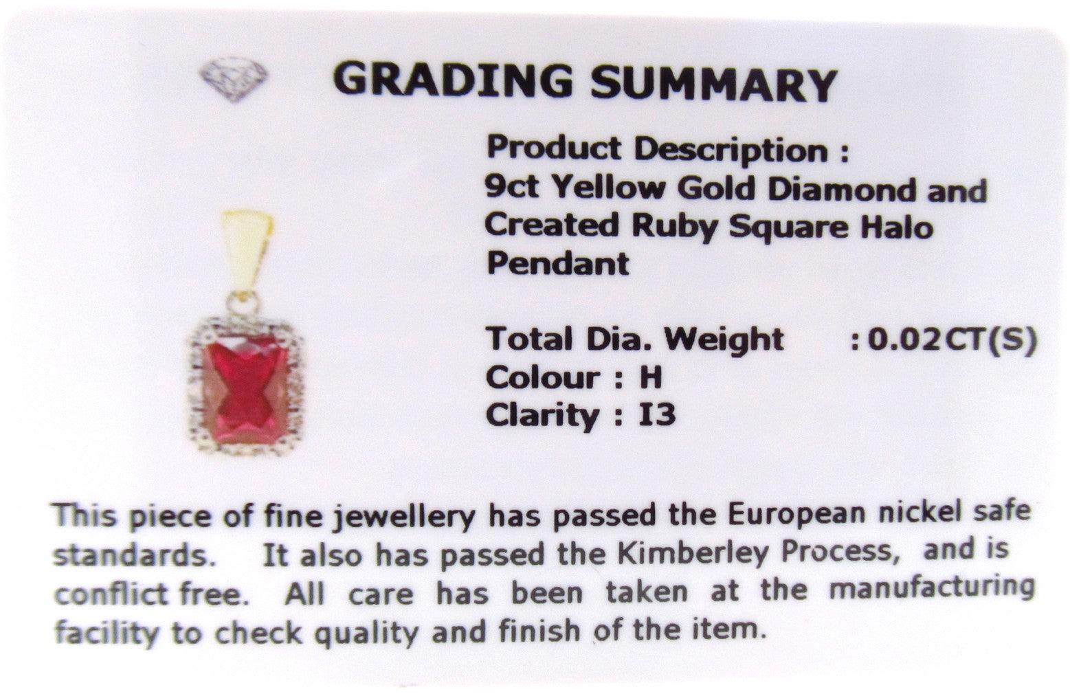 9ct Yellow Gold  Diamond & Synthetic Ruby Pendant