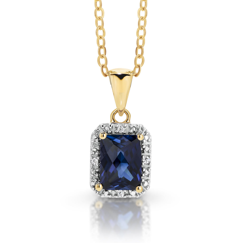 9ct Synthetic Sapphire & Diamond Pendant