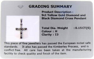 9ct Yellow Gold Black & White Diamond Cross Pendant .15 carat of Diamonds