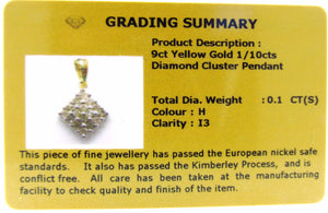 9ct Yellow Gold Diamond Cluster Pendant .10 carat of diamonds