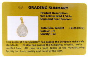 9ct Yellow Gold Diamond Pear Shape Pendant 1/4 carat of Diamonds