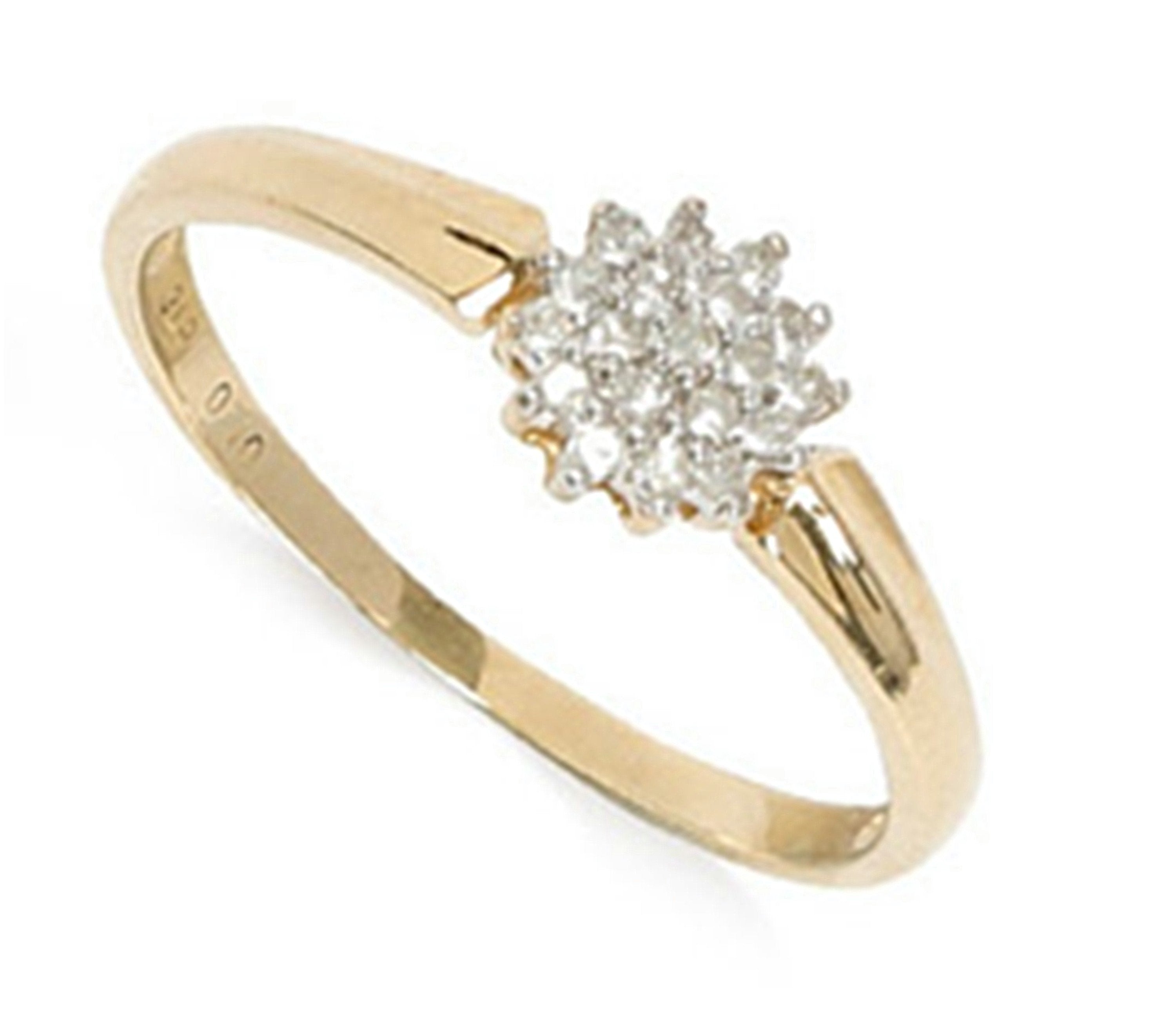 9ct Yellow Gold Diamond Cluster Ring .10 carat of diamonds