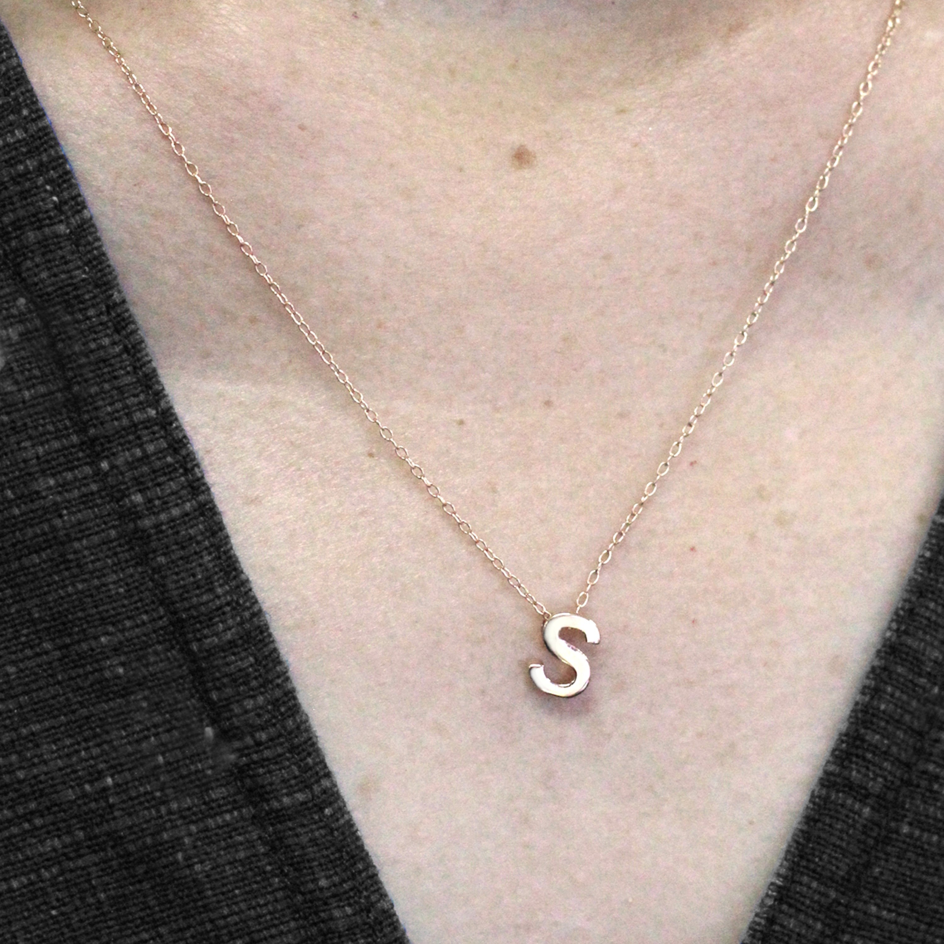 Sterling Silver Petite Gold Plated Block Initial & Chain