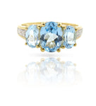 9ct Gold 3 Stone Sky Blue Topaz & Diamond Ring