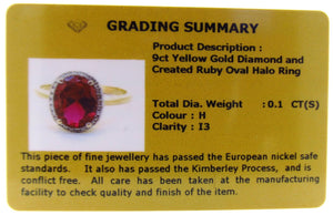 9ct Yellow Gold Synthetic Ruby & Diamond Halo Dress Ring