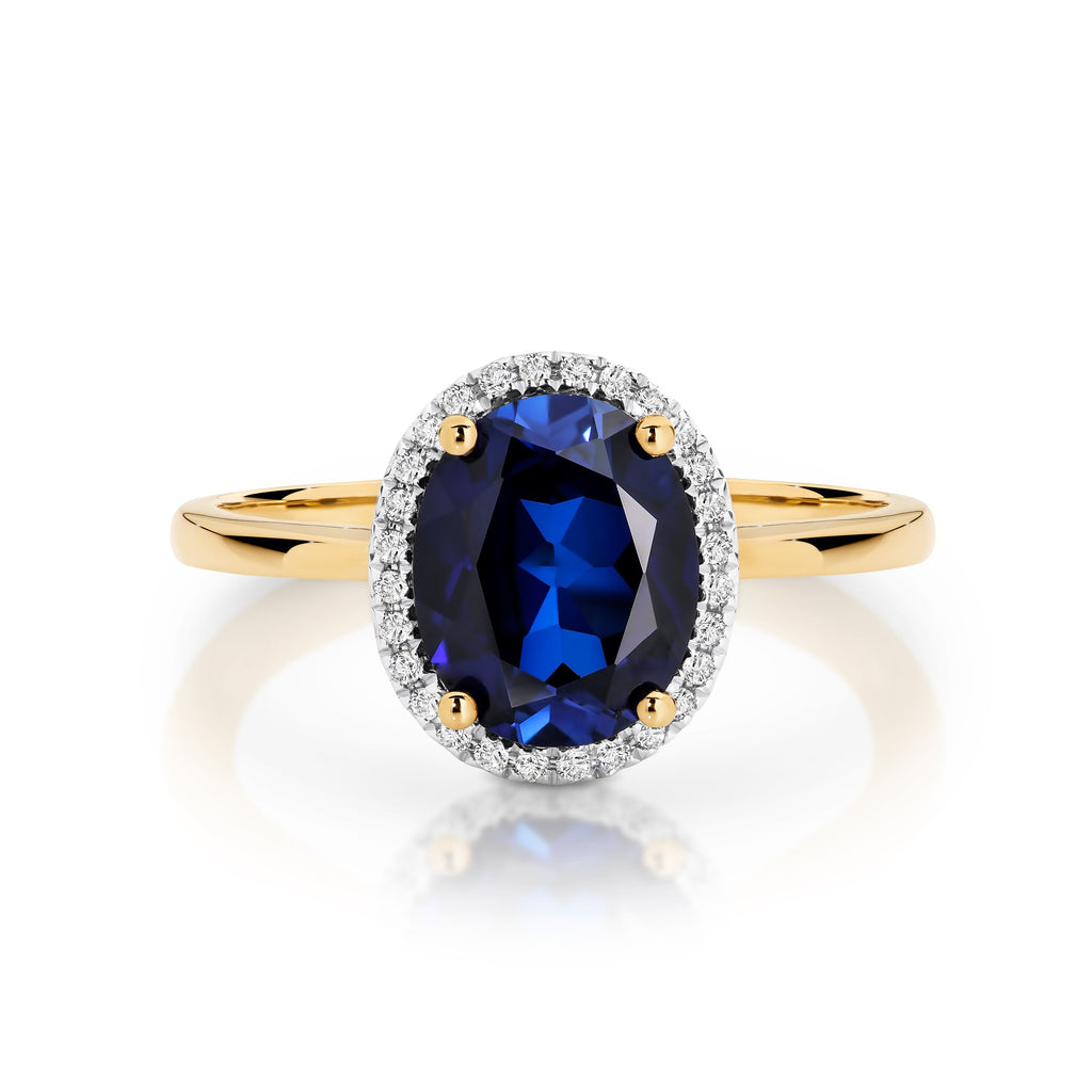 9ct Yellow Gold Synthetic Sapphire & Diamond Dress Ring