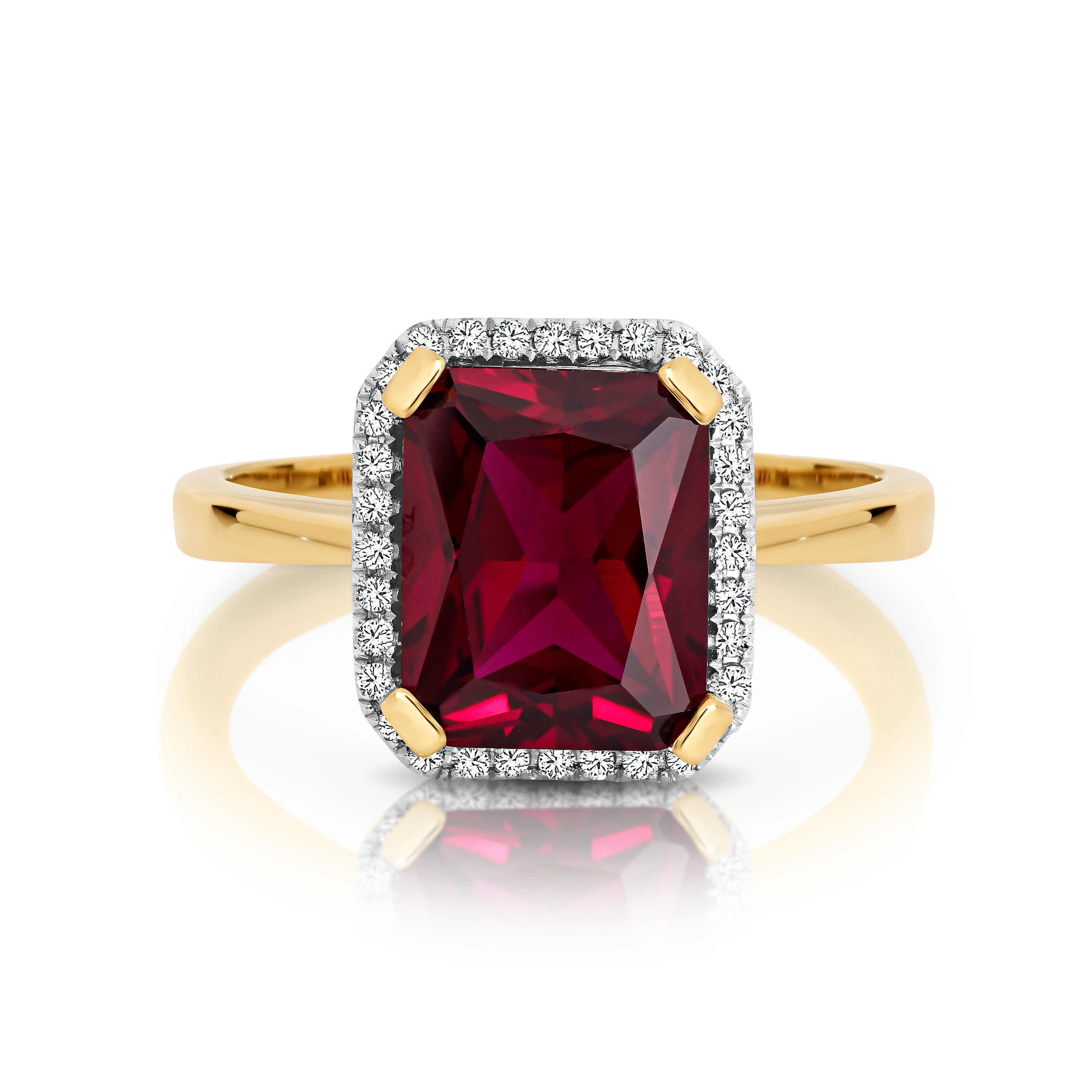 9ct Yellow Gold Synthetic Ruby & Diamond Dress Ring