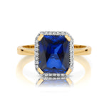 9ct Yellow Gold Diamond & Synthetic Sapphire Square Halo Ring