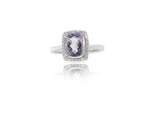 9ct White Gold Ring with Cubic Zirconia & Amethyst Crystal